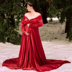Red Velvet Maternity Gown